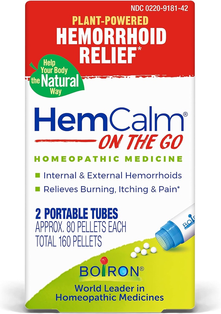 Boiron HemCalm On the Go Travel bistvenega pomena za hemoroidno lajšanje bolečine, srbenje, otekanje ali nelagodje - 2 Število (160 Pellets)