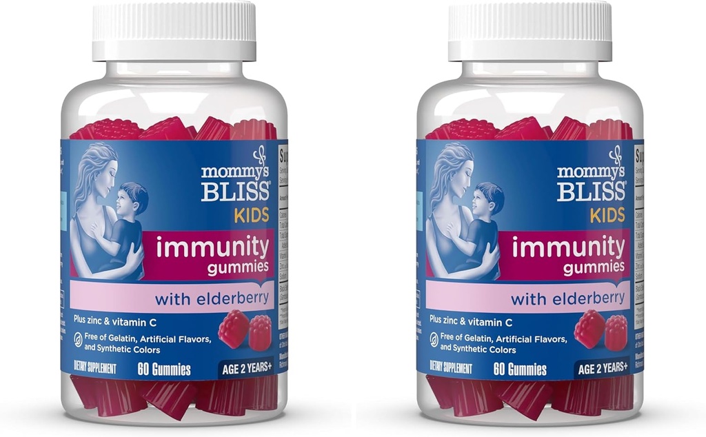 Mamica je Bliss Otroci Elderberry Gummies, Podpira Immuniteta s črnim Elderberry, cink in vitamin C, Gluten Free & Vegan, Starost 2 Let+ (60 Število) (Pack z 2)