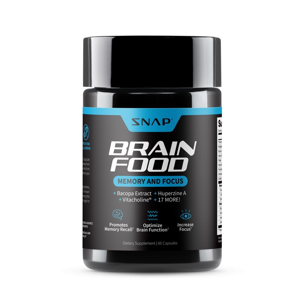 Snap dopolnila za ojačevalec možganov Nootropics dodatek za spomin, fokus in jasnost, Bacopa Extract, Ginkgo Biloba, 60 kapsul
