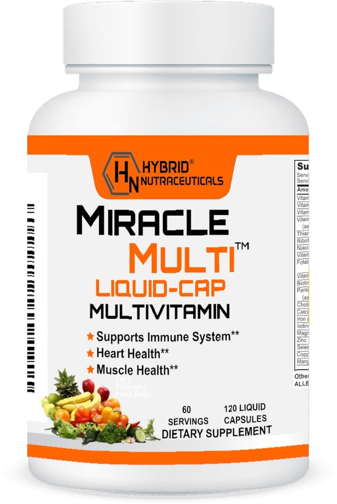 MiracleMulti tekoče multivitaminske kapsule za moške in ženske - popolna cela živilska mešanica dnevno Vitamin in mineral dodatek z CoQ10, B12, 42 Superfood Enzyme - 120 Softgels