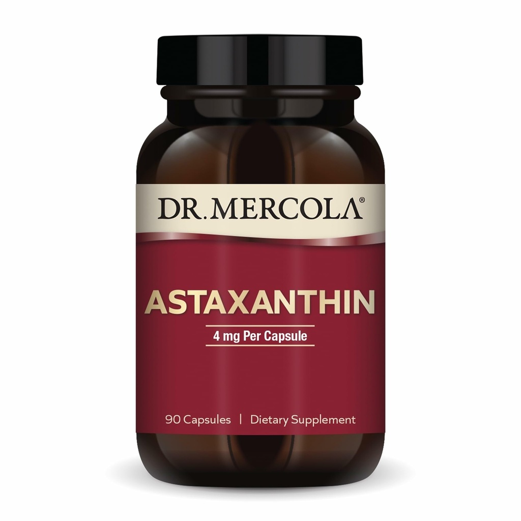 Dr. Mercola Organic Astaksantin - 4 mg Astaksantin - Močna podpora antioksidantom - Organski ekstrakt mikroalg - brez glutena in soje - 90 kapsul (90 servivov)