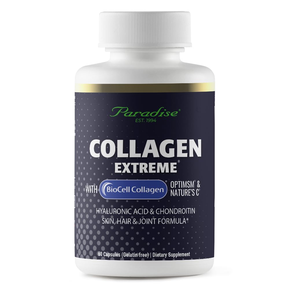 Paradise Herbs Collagen Extreme z Biocell Collagen, Hyaluronska kislina in narava C, za zdrave lase, kožo in sklepe, 60 kapsul