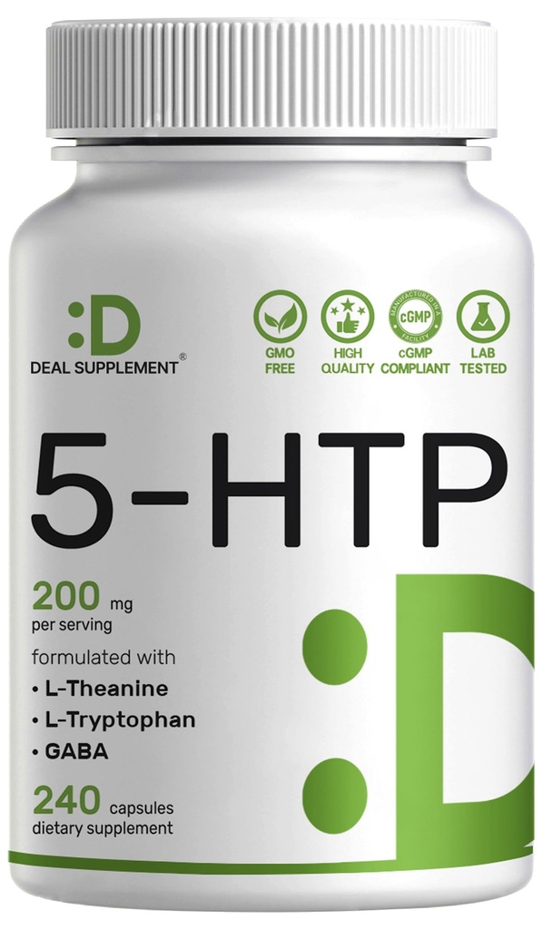 Deal Supplement 5-HTP 200mg na serviranje, 240 Kapsule, 98% African Dead Griffonia Semena Extract 