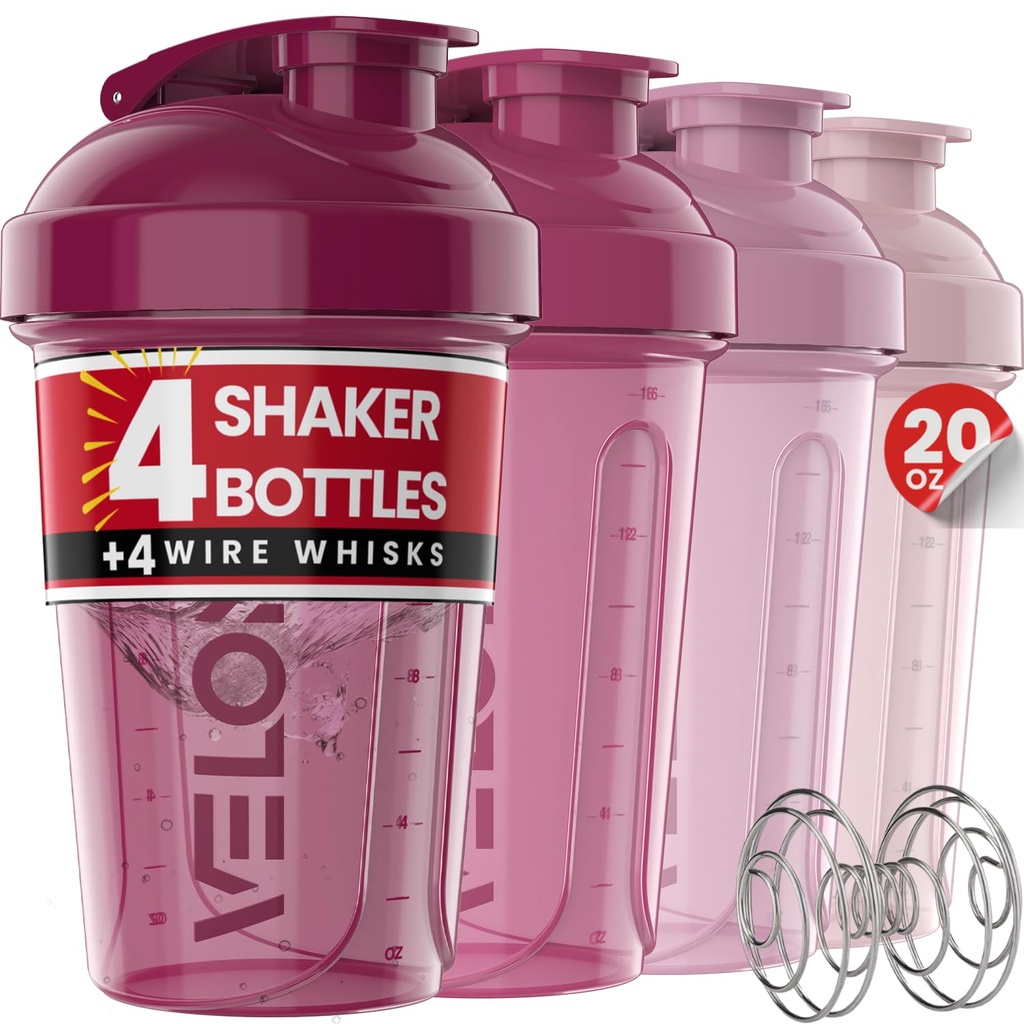 VELOMIX - 4 PAKIRANJA - 20 OZ Beljakovin Shaker Plastenke za mešanice beljakovin, Shaker skodelice za pretrese proteinov, majhne pretresljive stekleničke, Shaker Cup, Shakers for protein Shakes (berry mešanica)