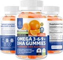 N1N Premium Omega 3 6 9 + DHA Gummies [Vegan, na rastlinski osnovi] Naravni možgani, imuniteta in skupna zdravstvena podpora z vitaminom C, 60 Gummies