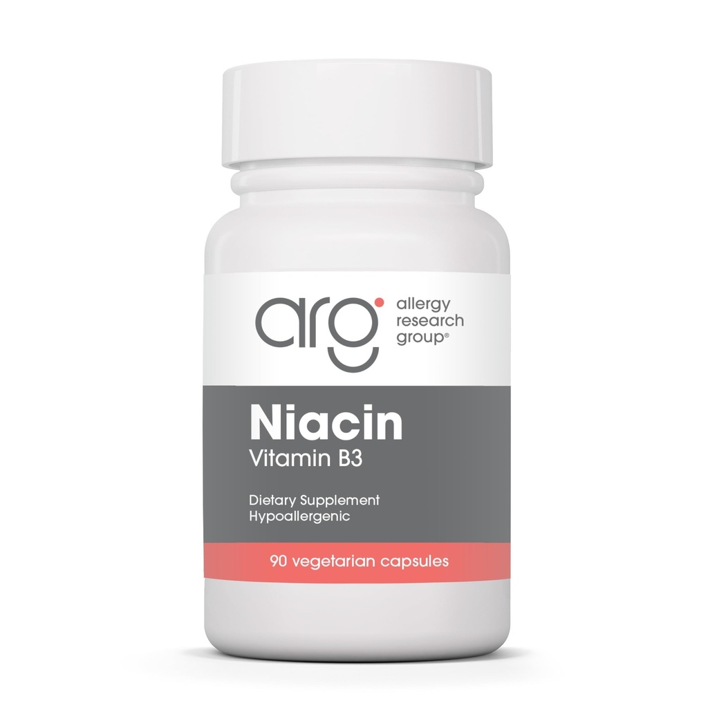 Alergija Raziskovalna skupina Niacin Dodatek - Vitamin B3 za moške in ženske, Niacin s flush, Nikotinska kislina, NAD, 250mg Vegetarijanske kapsule - 90 Število