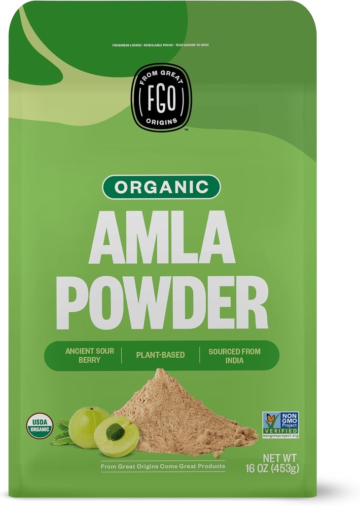 FGO Organic Amla Powder (Amalaki), 100 % surovo iz Indije, 16oz (paket z 1)