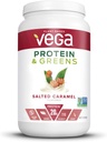 Beljakovine in zelena Vega, soljena karamela, veganski proteini v prahu, 20 g beljakovin na osnovi rastlin, nizko vsebnost ogljikovih hidratov, keto, brez mleka, brez glutena, brez GSO, beljakovine graha za ženske in moške, 1,7 funta (25 obrokov)