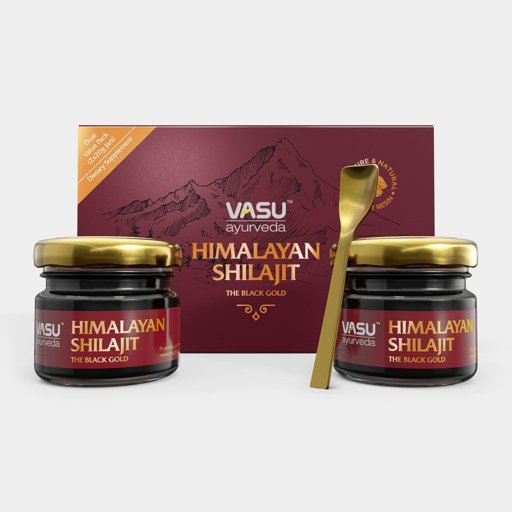VASU Ayurveda Himalajan Shilajit Resin 400mg – Lab Tested Natural Energy Booster z Fulvic Acid & 85+ Trace Minerali – Pure Shilajit za moške in ženske – 100 dni dobave za moč in Stamina (2-Pack)