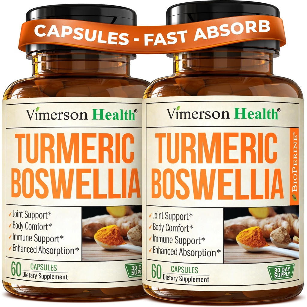 Boswellia Serrata Kurkuma dodatek za skupno podporo in vnetje ravnotežje – Kurkuma Boswellia dodatek z ingver & črno papriko ekstrakt za izboljšano absorpcijo – Non-GMO - 2pack
