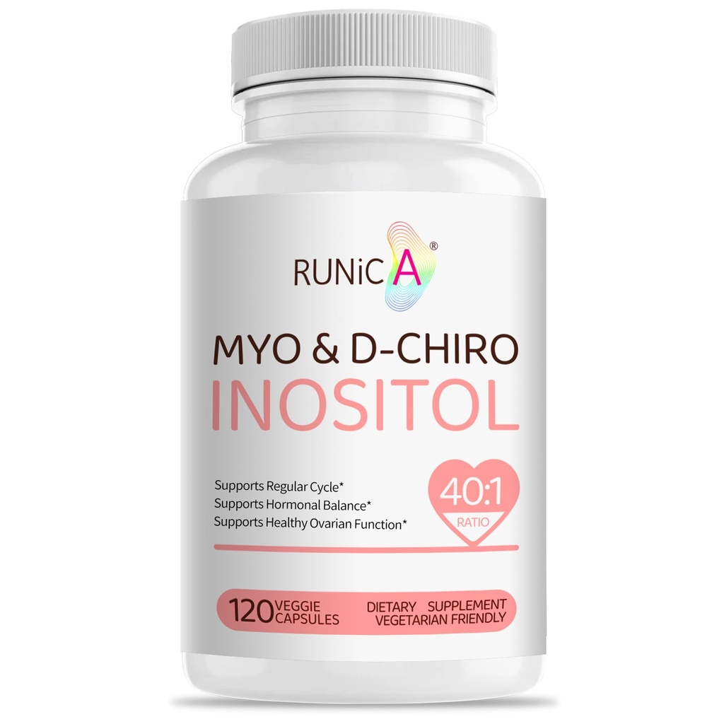Myo-Inositol & D-Chiro Inositol dodatek za ženske - Idealno 40:1 Razmerje -Podpora Hormone Balance & Plodnost & Ovarian Health - Veganske kapsule v prahu - 120 Kapsule 30-dnevno pakiranje