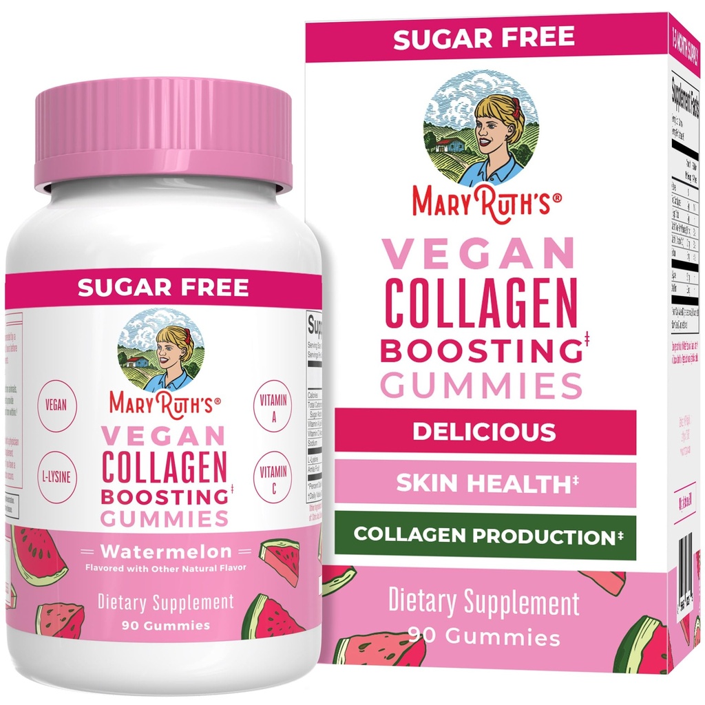 MaryRuth Organics Vegan Collagen za ženske in moške, Collagen povečanje Gummies, nego kože, lizin, vitamin C, vitamin A, Amla, Dopolnilo za lase & kožo, Vegan, Ne-GMO, Gluten brezplačno, 90 Serving