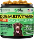 Dog Multivitaminski žvečljivi z glukozaminom in lososovim oljem – Made USA – Puppy & Senior dodatek – 120 Chews– Dnevna podpora Wellness za sklepe, imunski sistem, kožo in plašč, srce in prebavljanje