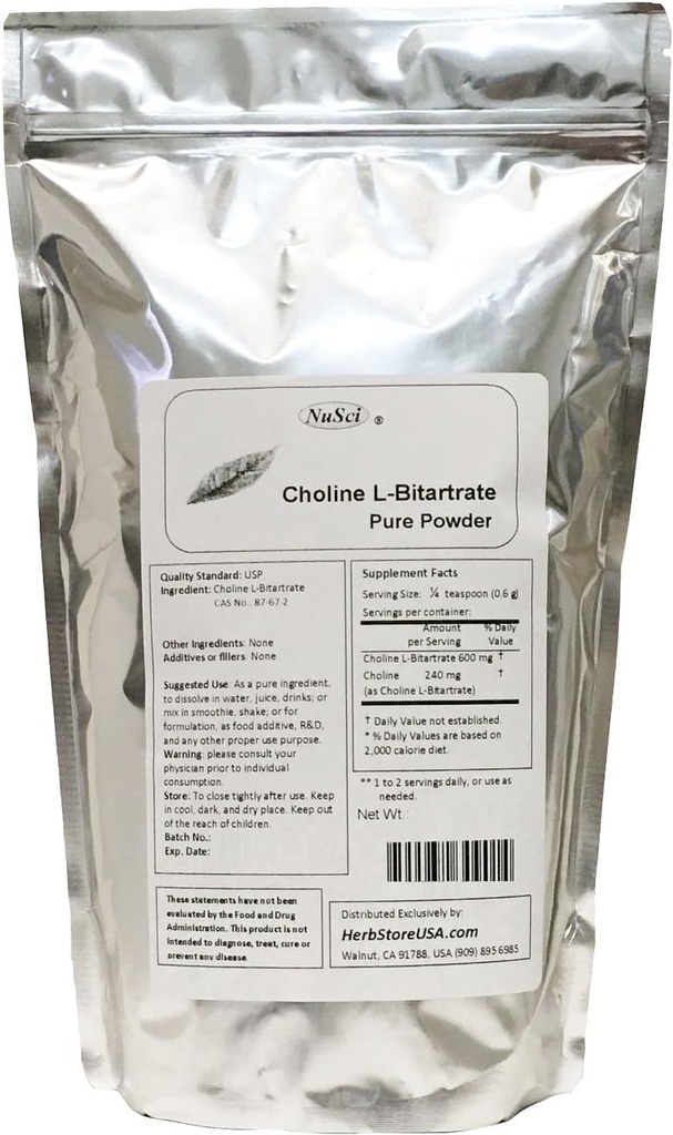 Holin L-Bitartrat Pure Powder Pametna hranila (250g (8,8 oz))