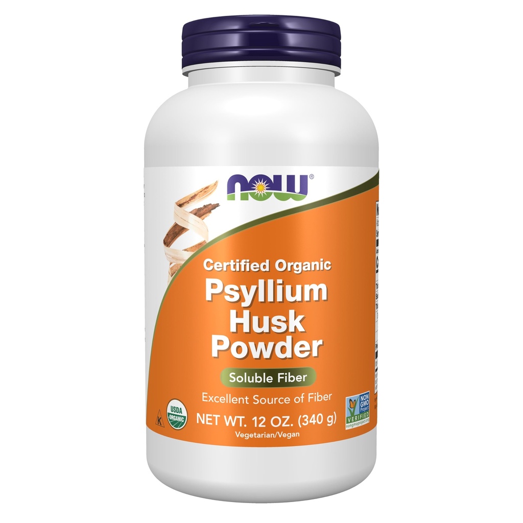 NOW Foods Supplements, Psyllium Husk Powder, Certified Organic, Non-GMO Project Verified, Topni Fiber, 12-Ounce