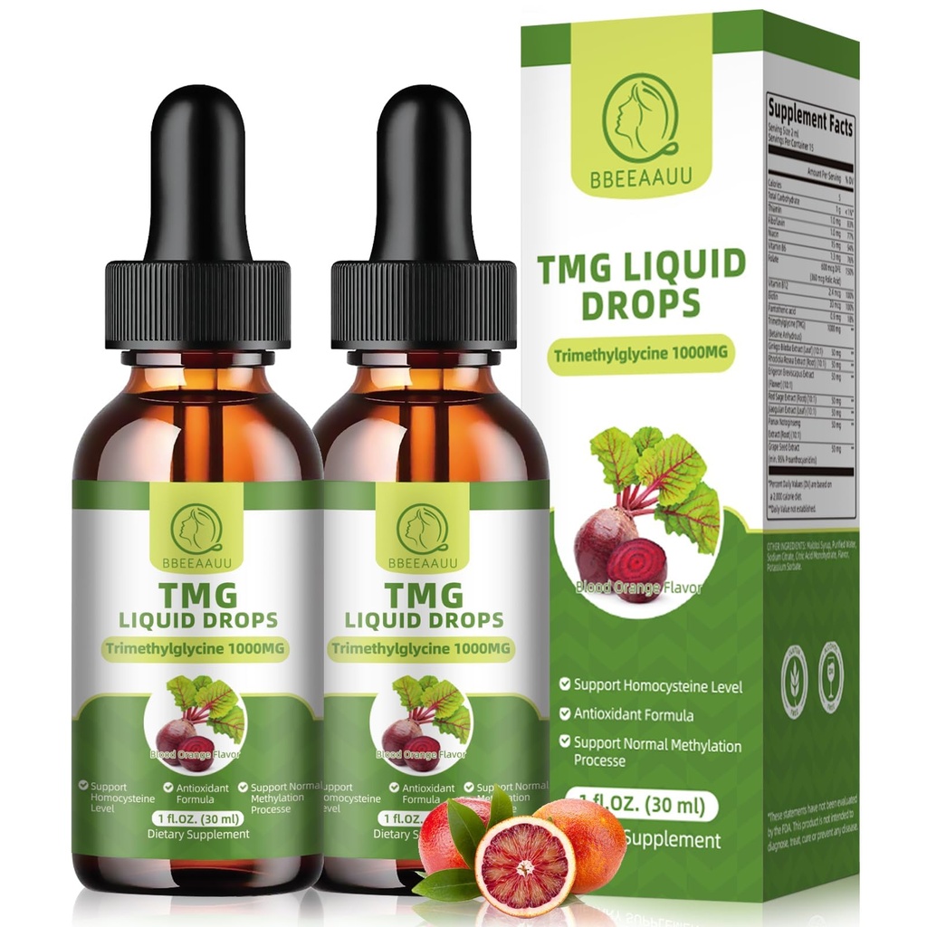 TMG dopolnila 1000MG - trimetilglicin tekoče kapljice, betain visoka absorpcija, podpira metilacijo, jetra Wellness & Cognitive, Non-GMO, Vegan, kri oranžna aroma, 1 Fl.Oz (2 paket)