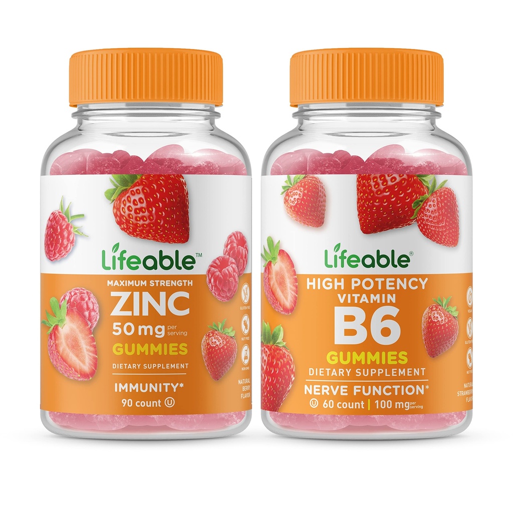 Življenjski cink 50mg + vitamin B6, Gummies paket - odlično degustacijo, vitaminski dodatek, Gluten brezplačno, GSO brezplačno, žvečljivi gumi