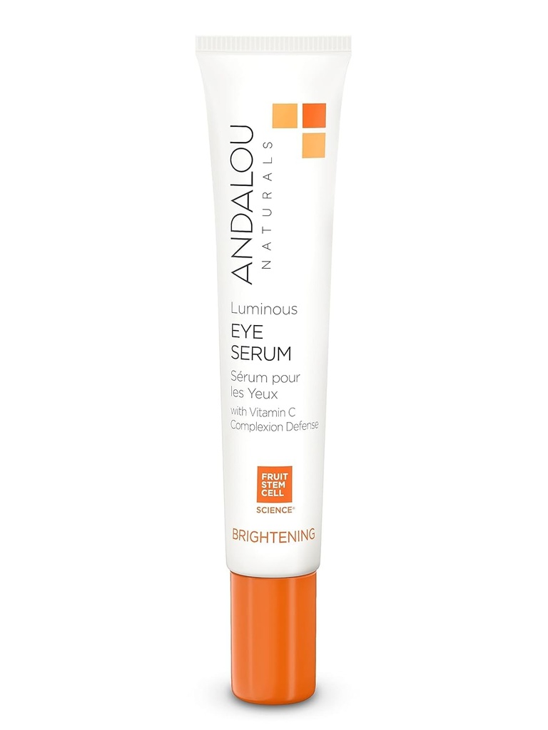 Andalou Naturals Svetlobni očesni serum, svetleča krema za temne kroge in Puffiness, Vitamin C, Kofein & Goji Glycopeptidi za pomlajeno, osveženo, Tesnejši videz, 0.6 Ounce