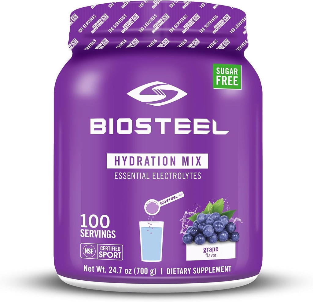 BioSteel Zero Sugar Hydration Mix, Velika degustacija Hidracija s 5 Essential Electrolities, Grozdna aroma, 100 Serving na Tub