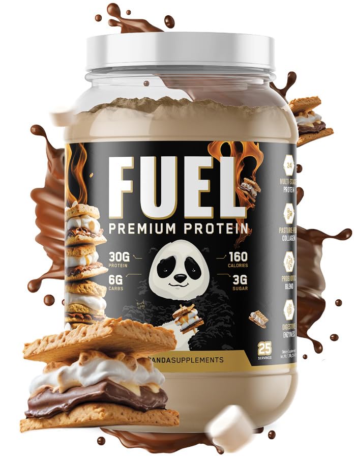 Podzemni Bio Labs Panda Fuel Premium Protein Whey,Hydrolyzed Colagen,Casein,Probiotiki, Encimi, Keto prijazno,Čas za sprostitev, 25 Serving (2,5 funt, Campfire S'Mores)