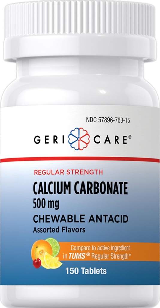 Gericare Calcium Carbonate 500 mg žvečljiva antacid,150 število (paket po 1)