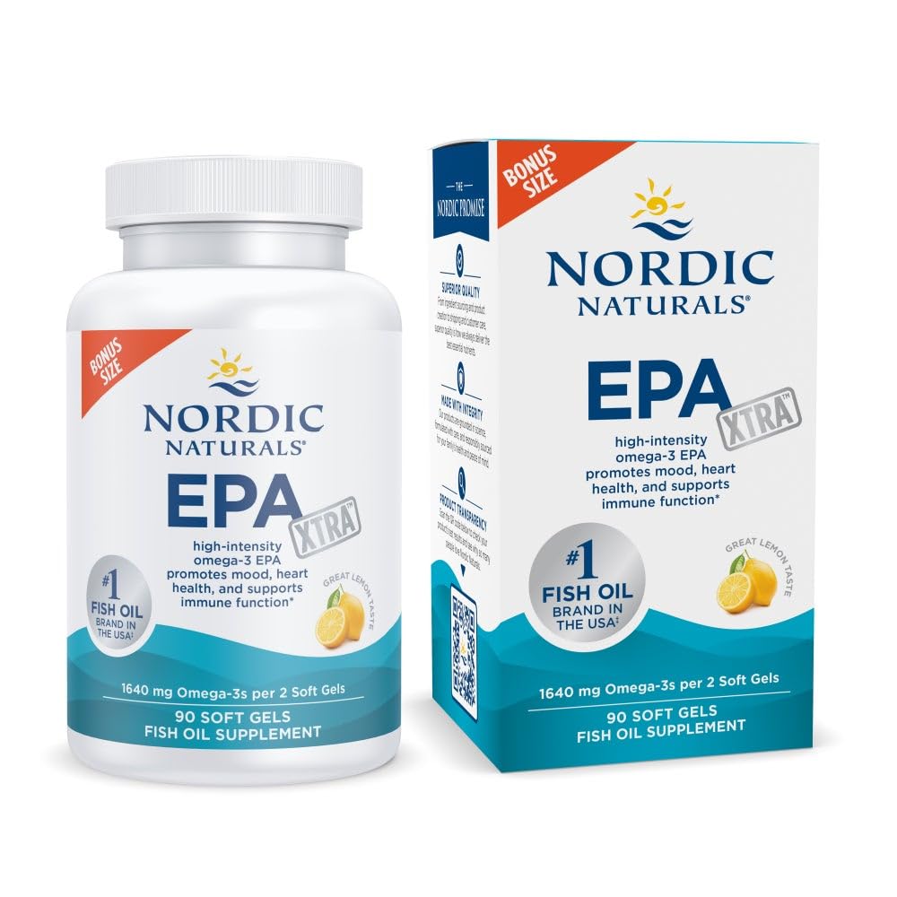 Nordic Naturals EPA Xtra, Lemon - 90 Soft Gels - 1640 mg Omega-3 - Visokointenzivnost EPA Formula za pozitivno razpoloženje, zdravje srca in zdravo imuniteto - Non-GMO - 45 Serving