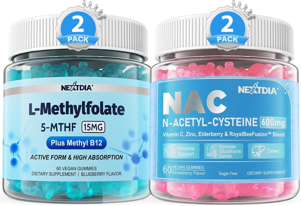 L-metilFolat 15 mg & metil B12 Gumies + NAC Gumies, 600mg N-acetil Cistein dopolnilo