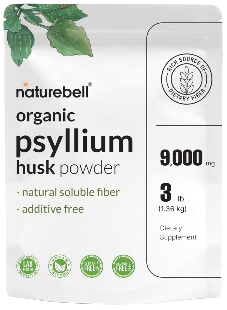NatureBell Psyllium Husk Fiber Supplement, 9.000mg Per Serving, 3lb (48oz) Prašek 