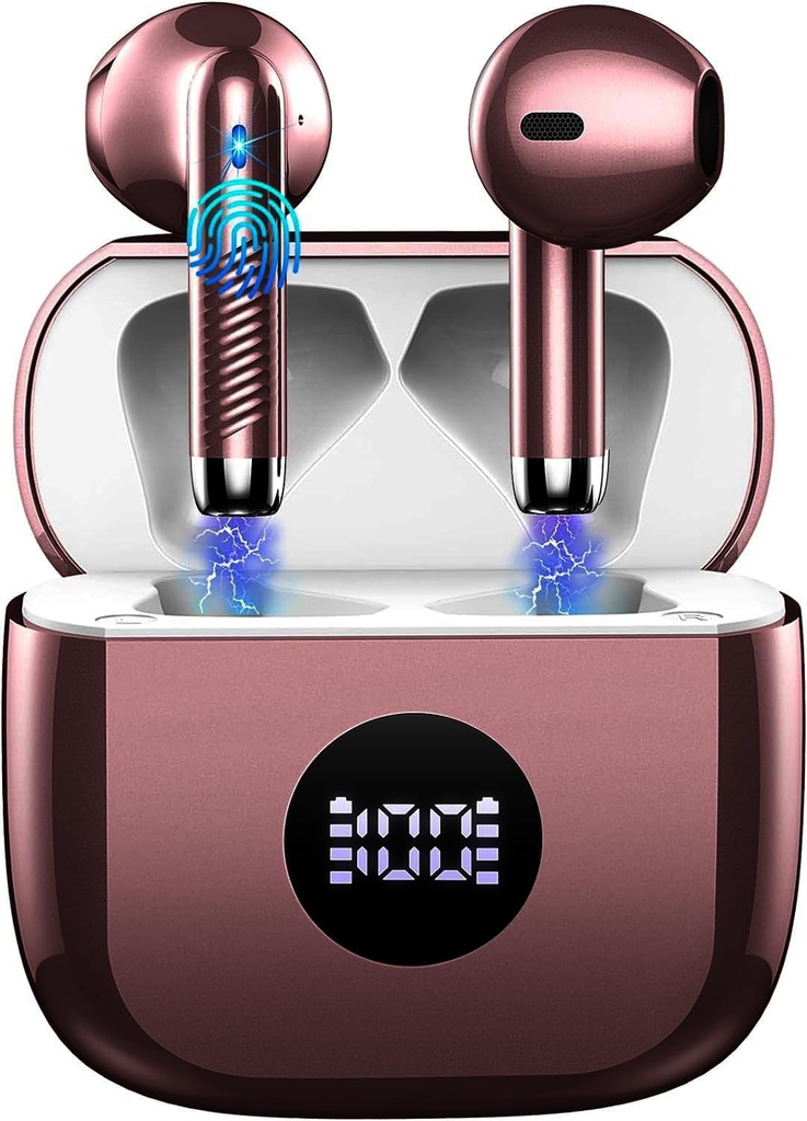 Brezžične slušalke, Bluetooth 5.4 Ušesni Budi LED Power Display slušalke Bass Stereo, Bluetooth ušesne slušalke in-Earbud Prekliči Mic, 40H Predvajanje Mini primer IP7 Vodoodporni športni slušalke za Android iOS