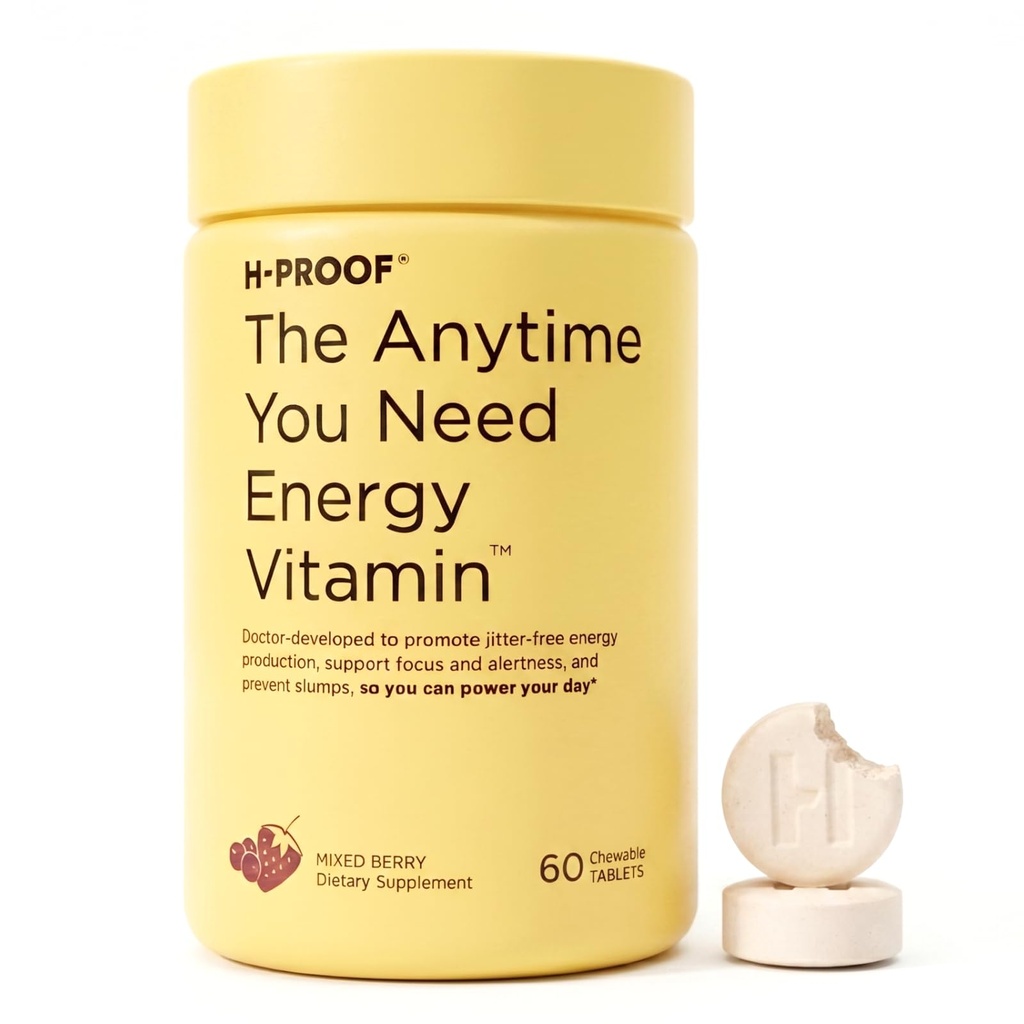 H-PROOF Kadarkoli potrebujete energijski vitamin za trajno energijo, fokus in opozorilo z Jitter-free kofein, 60 Žvečljiva energijska dopolnila (30 strežnice), Mešana Berry