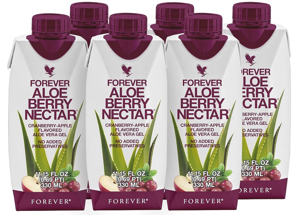 Večno življenje - Aloe Berry Nectar - 90,7% Pure Aloe Vera Gel z brusnicami in jabolki - Brez konzervansov - 330 ML (Pack of 6)