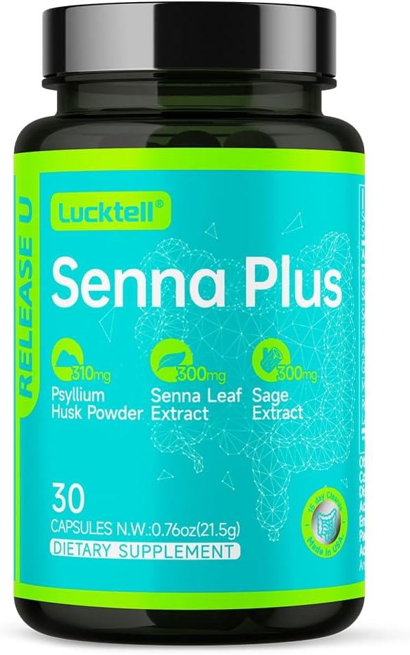 LuckTell Senna Plus 15-dnevno čiščenje - Nežno čiščenje črevesja Detox za ženske in moške s Senna, Cascara Sagrada, Psyllium Husk & MCT Oil, Nature Colon čiščenje s probiotiki, Izdelano v ZDA,30 Kapsule