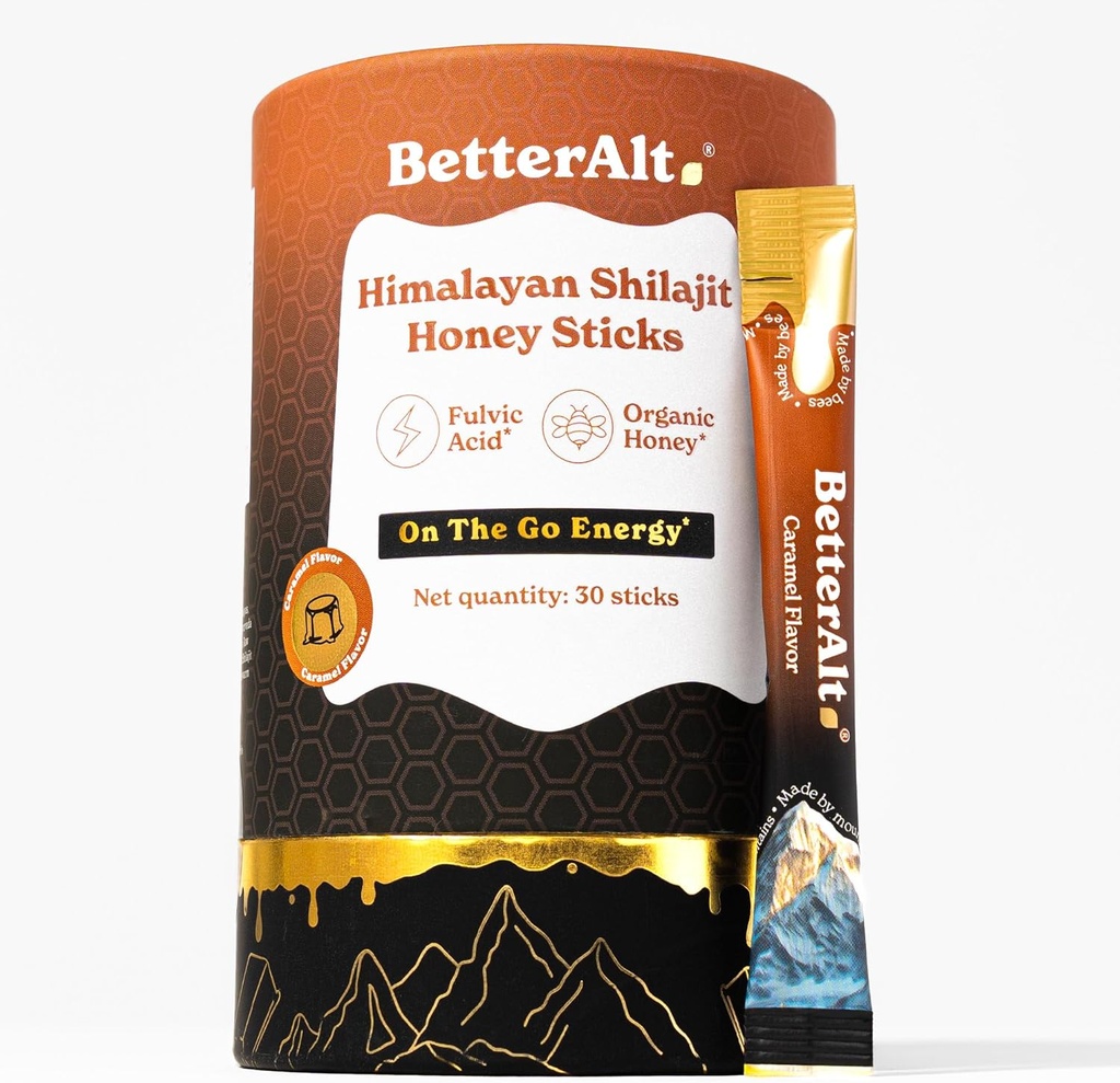 Better Alt Pure Himalajan Shilajit Karamel Medeni palčki z organskim medom 