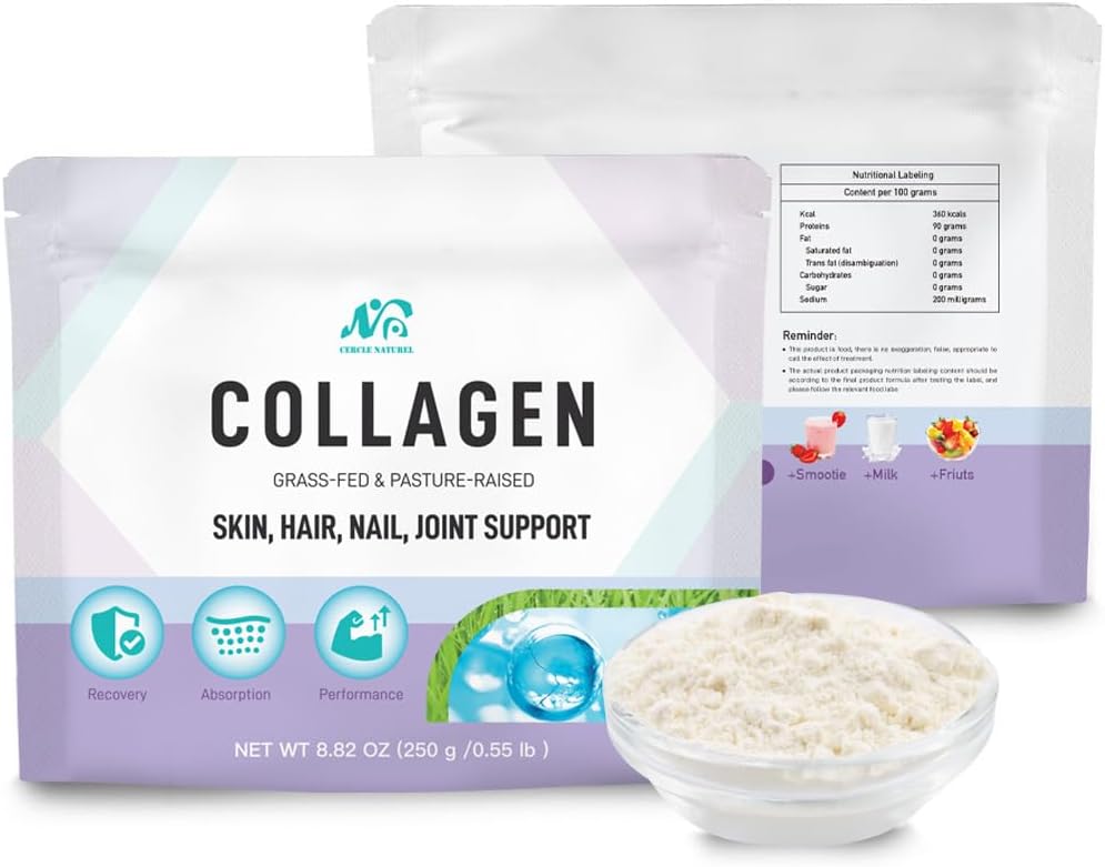 Cercle Natural Multi Collagen Peptides v prahu brez arome, Plus Vitamin C & Biotin, nemški Hidroliziran goveji kolagen, Podpira lase, kožo, nohte in sklepe za ženske in moške - 8.82 oz