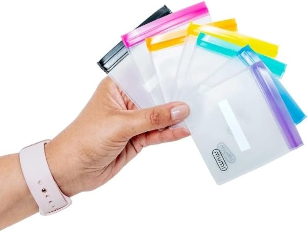 MUMI Mini Zipper Pouch Set – 7 Small Reusable Clear Zip Lock Bags with Writable Labels for Travel, Medicine, Makeup, Pills, Tiny Cosmetic Organizer Pouches for Purse, Office, Plastic Storage