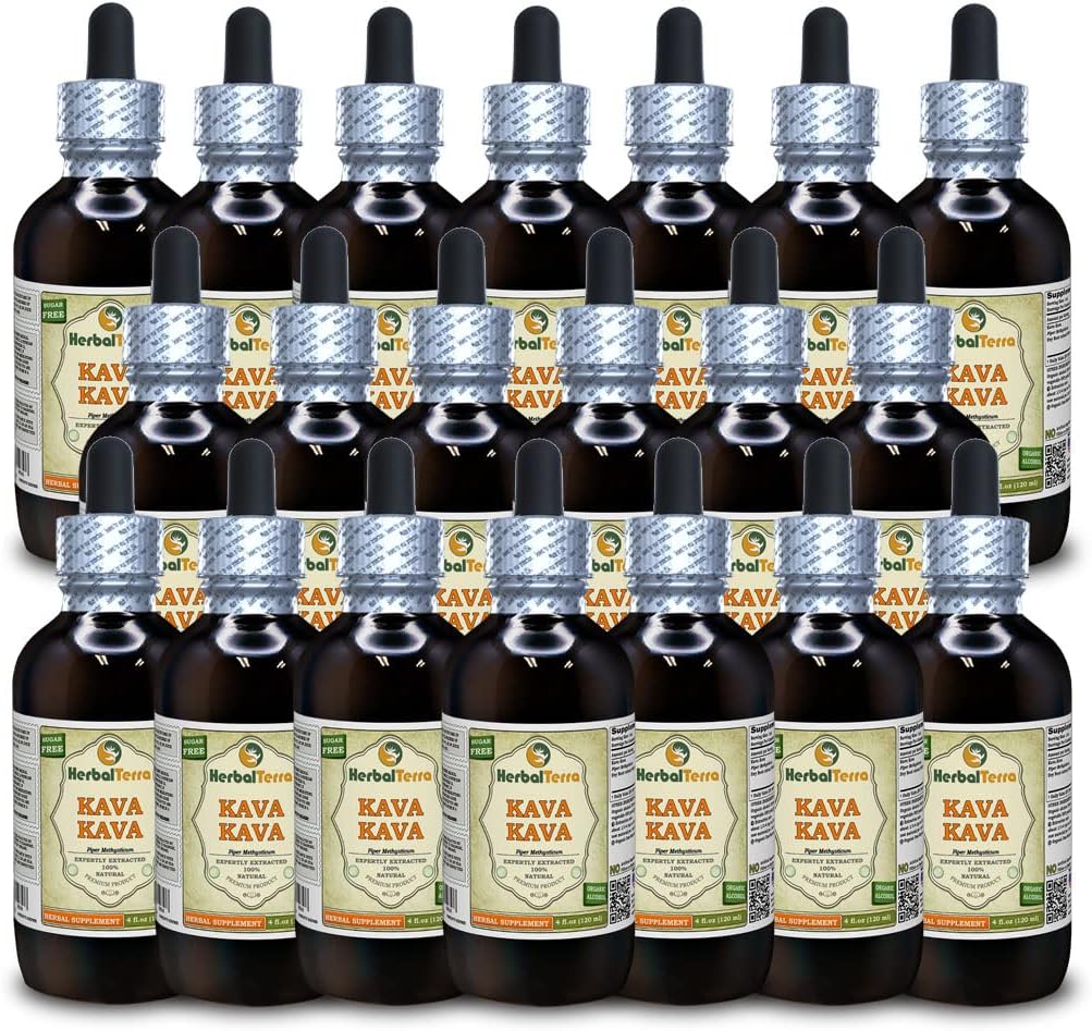 Kava Kava (Piper Methysticum) Tinktura, posušen korenski tekoči ekstrakt (Brand Name: HerbalTerra, Ponosno izdelan v ZDA) 20x4 fl.oz (20x120 ml)
