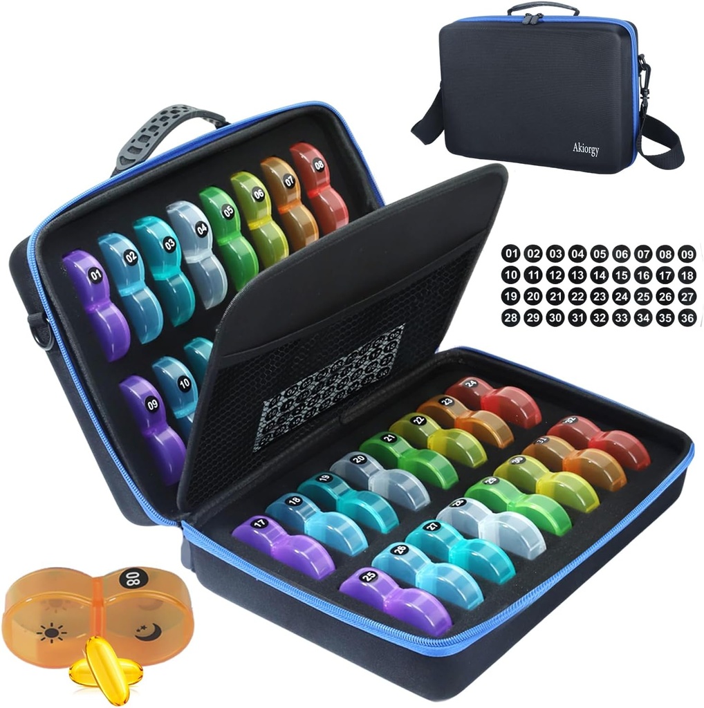 Mesečni tablete Organizator Box 2 krat na dan, Mesečni tablete Box AM PM z 32 Dnevni žepni primer, Traval tablete Box s prenosljivim Hard Case, Extra velika Medicine Box Holds Vitamin, Cod Jetra Oil & dodatek