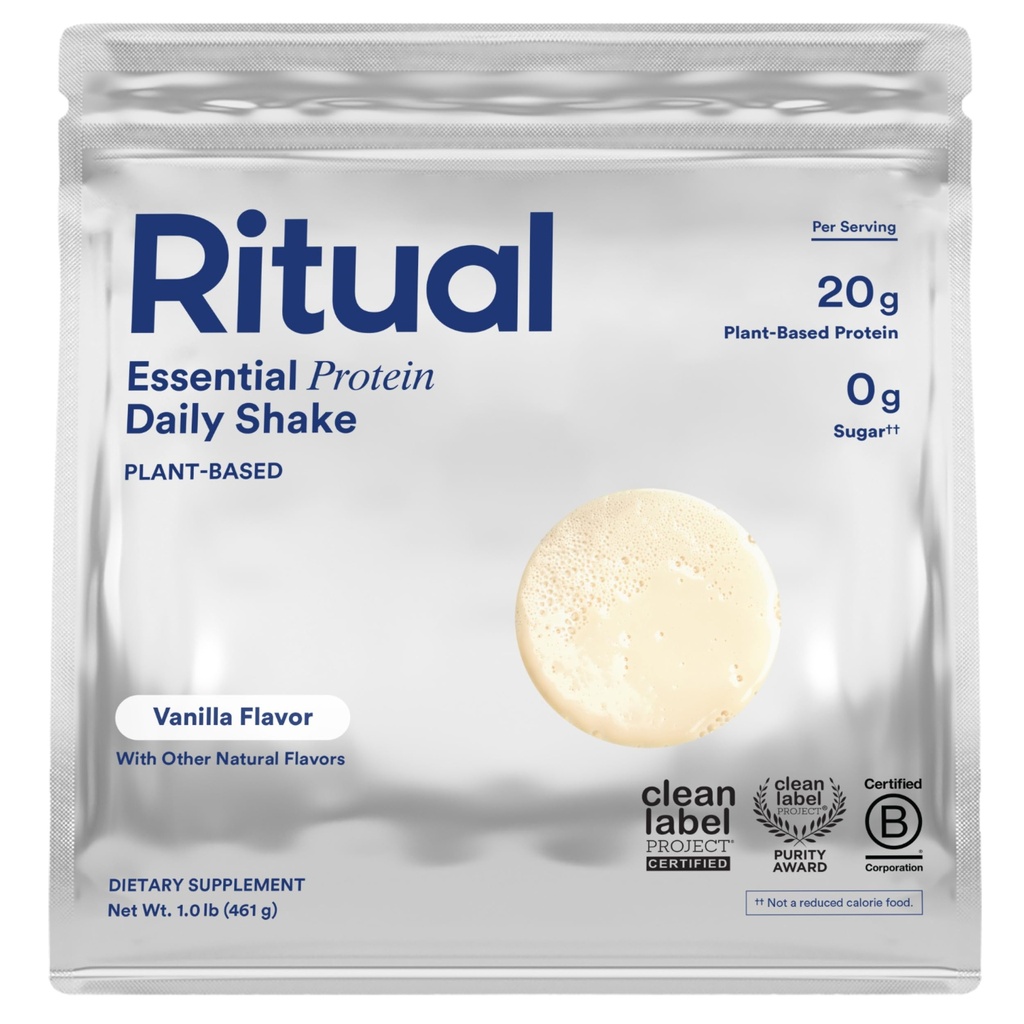 Ritual Vegan Protein Powder z BCAA: 20g Organic Pea Posadili-based Protein z regenerativnih kmetij v ZDA, Popoln profil aminokislin, Gluten brez sladkorja, Brez mleka, Vanilla, 1 Lbs