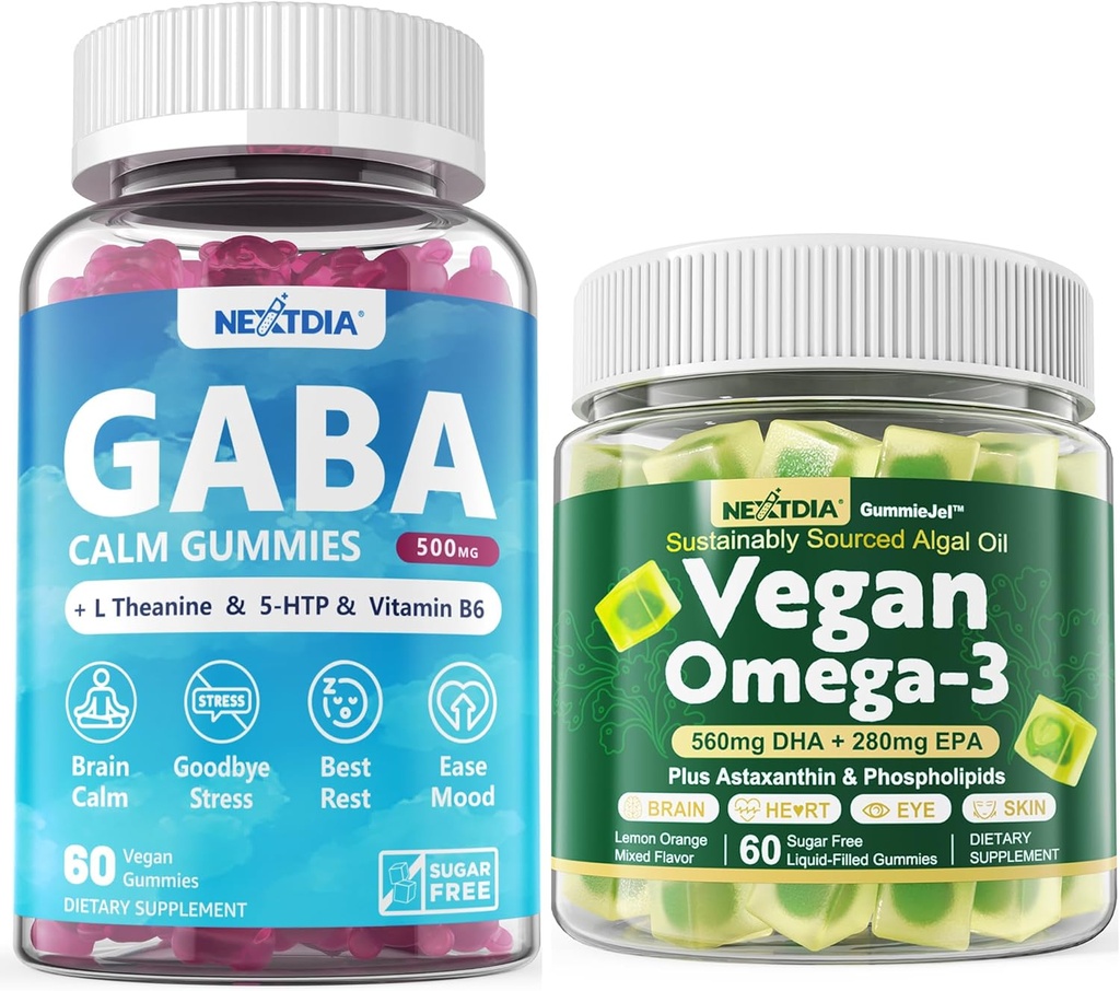 Vegan Omega 3 Gumies 1 Pack+ GABA Gumies Sugar Free 2 Pack