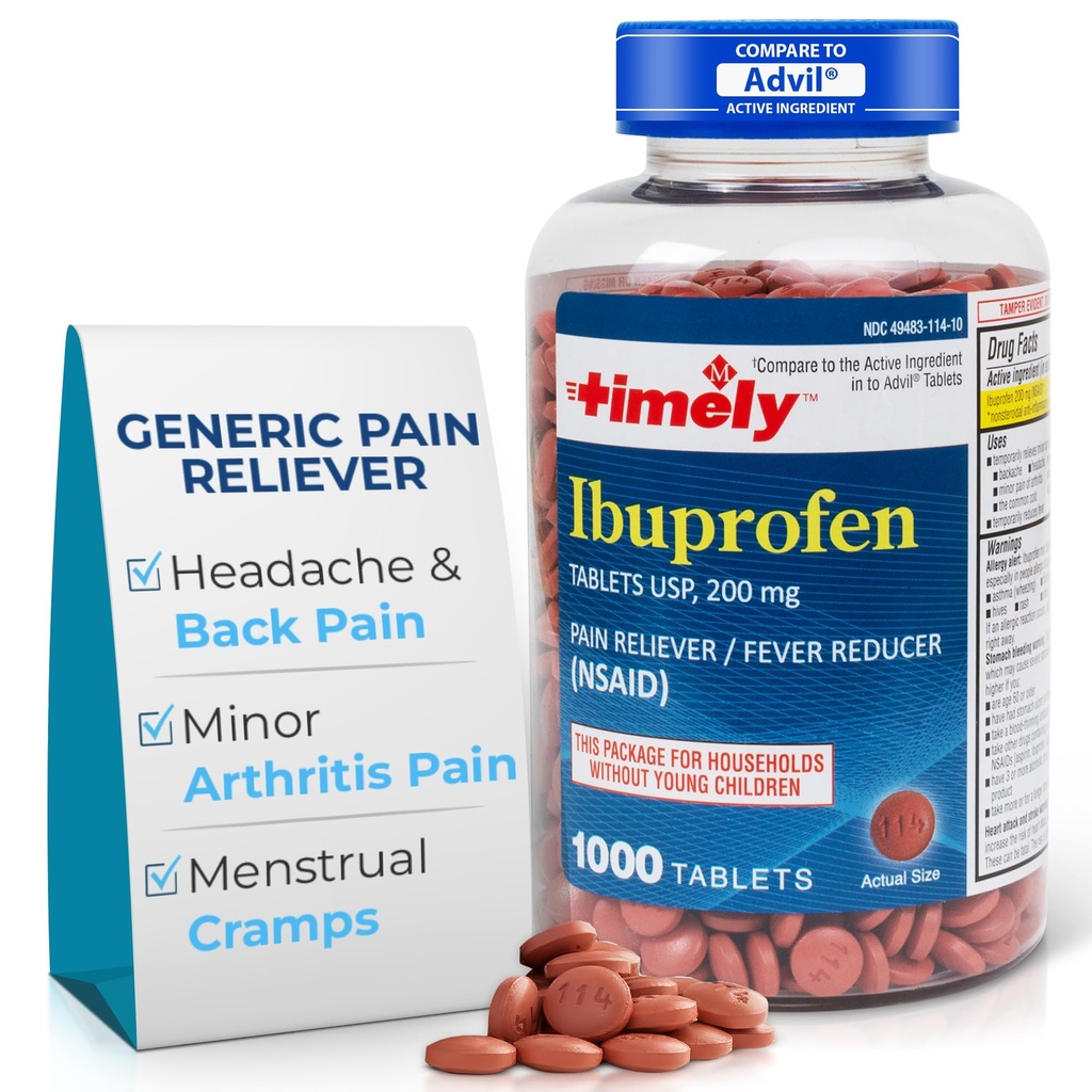 Time-CAP LABS, INC. Pravočasno Ibuprofen 200 mg 1000 tablete - tablete za lajšanje bolečin in zmanjšanje zvišane telesne temperature - za lajšanje glavobola, menstrualne bolečine, bolečine v mišicah, mišic, artritis bolečine in bolečine v telesu