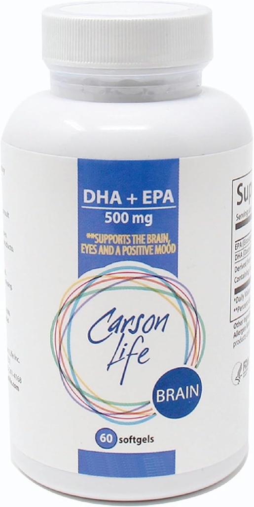Carson Life DHA EPA Omega 3 dodatek – Advanced EPA DHA Omega 3 dodatek za podporo možganske funkcije, spomin, delovanje oči in pozitivno razpoloženje - Made in the USA - 60 Softgels