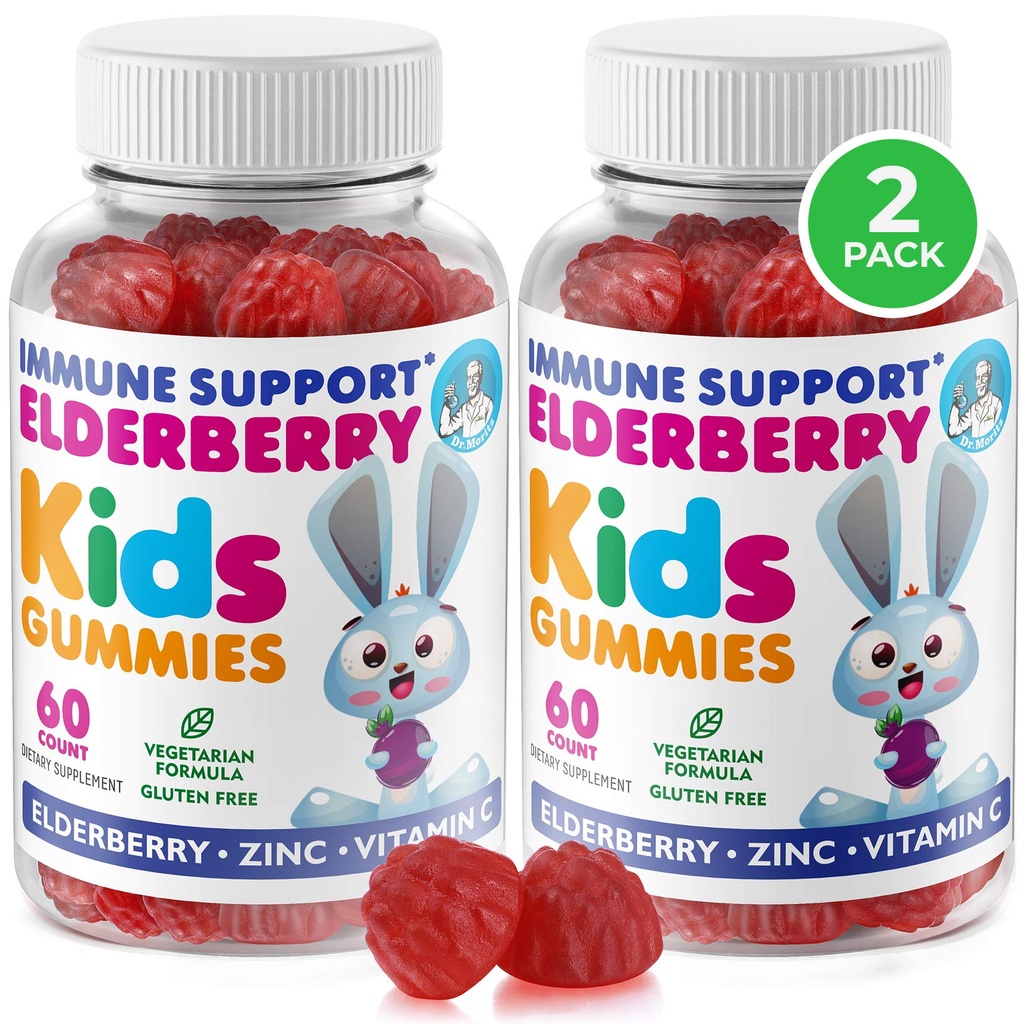 DR. MORITZ Elderberry Gumies za otroke in odrasle (2 paket) - Elderberry Vitamin C in cink za otroke Imunska podpora - vegetarijanski, Gluten brezplačno
