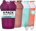 GOMOYO 4-Pack - 20 Ounce Shaker steklenica, Protein Shaker Whisk x4, Bulk Protein Drink in predworkout Shaker pokali, Pomivalni stroj Sef & BPA Free