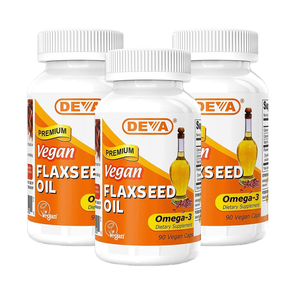 DEVA organski veganski vitamini Laneno olje - bogato z Omega-3, hladno prefinjeno in nerafinirano - 90 kapsul (paket po 3)