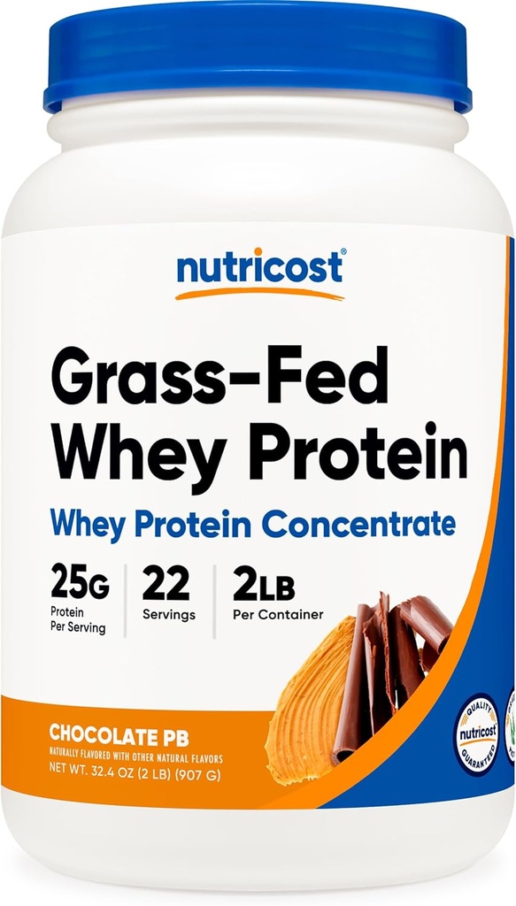 Nutricost Grass-Fed koncentrat sirotkinih beljakovin (čokoladno arašidovo maslo) 2LBS - Post Wordout v prahu dodatek, Non-GMO