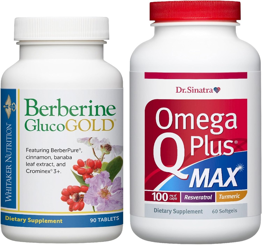 Dr. Whitaker's Berberine GlucoGold z 1.500mg BerberPure Berberine, Cimet, Crominex PLUS Dr. Sinatra je Omega Q Plus MAX Napredno Heart Health Support s 100mg CoQ10, Kurkurja, in več