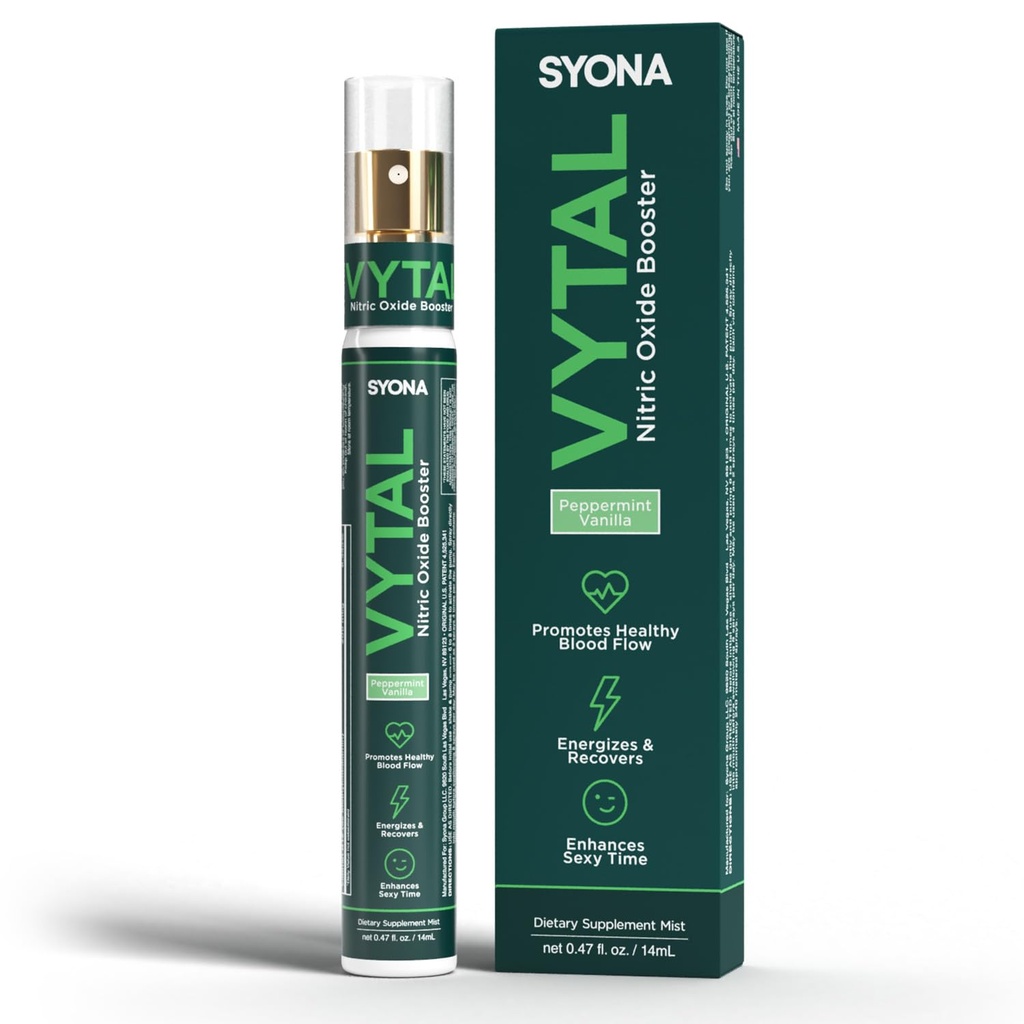 SYONA - VYTAL - Pospeševanje pršilo - Kardiovaskularna in kognitivna - Peppermint in Vanilla Flavor - B12, B3, L-Arginin - 14ml steklenica črpalka