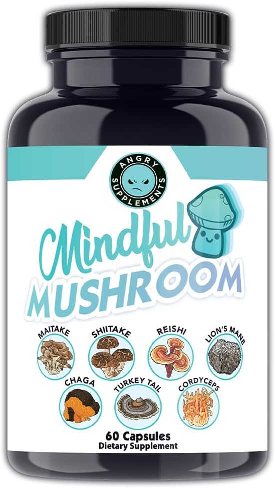 Jezna dopolnila premišljene gobe Kapsula - 7 v1 Premium Health Shroom Mešanica Maitake, Shiitake, Reishi, Turčija Tail, Cordyceps, Levi Mane in Chaga gobe (60ct)