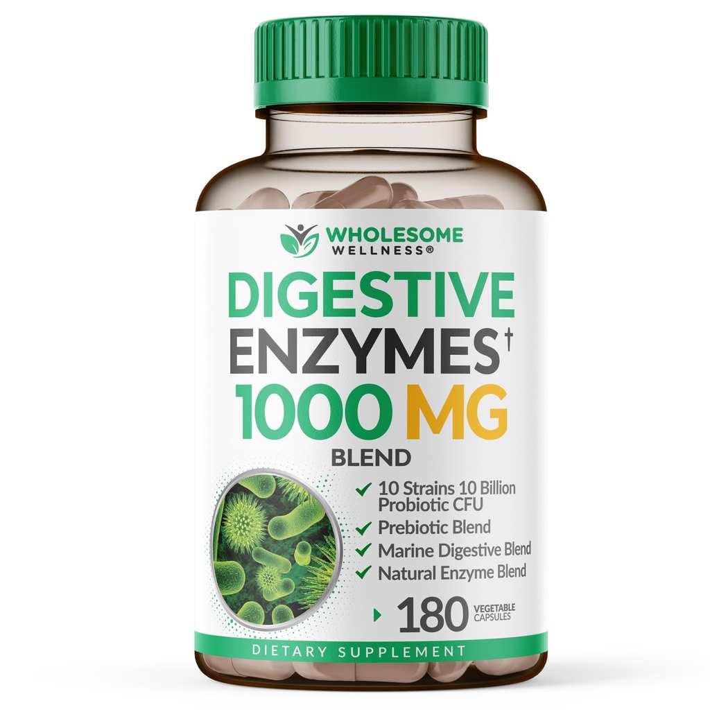 Zdrave Wellness Prebavne Enzymes 1000MG Plus Prebiotiki in probiotiki dopolnilo, 180 Kapsule, Organic rastlin na osnovi Vegan Formula za prebavo in Laktoza z Amylase & Bromelain,3-6 Meseca dobave