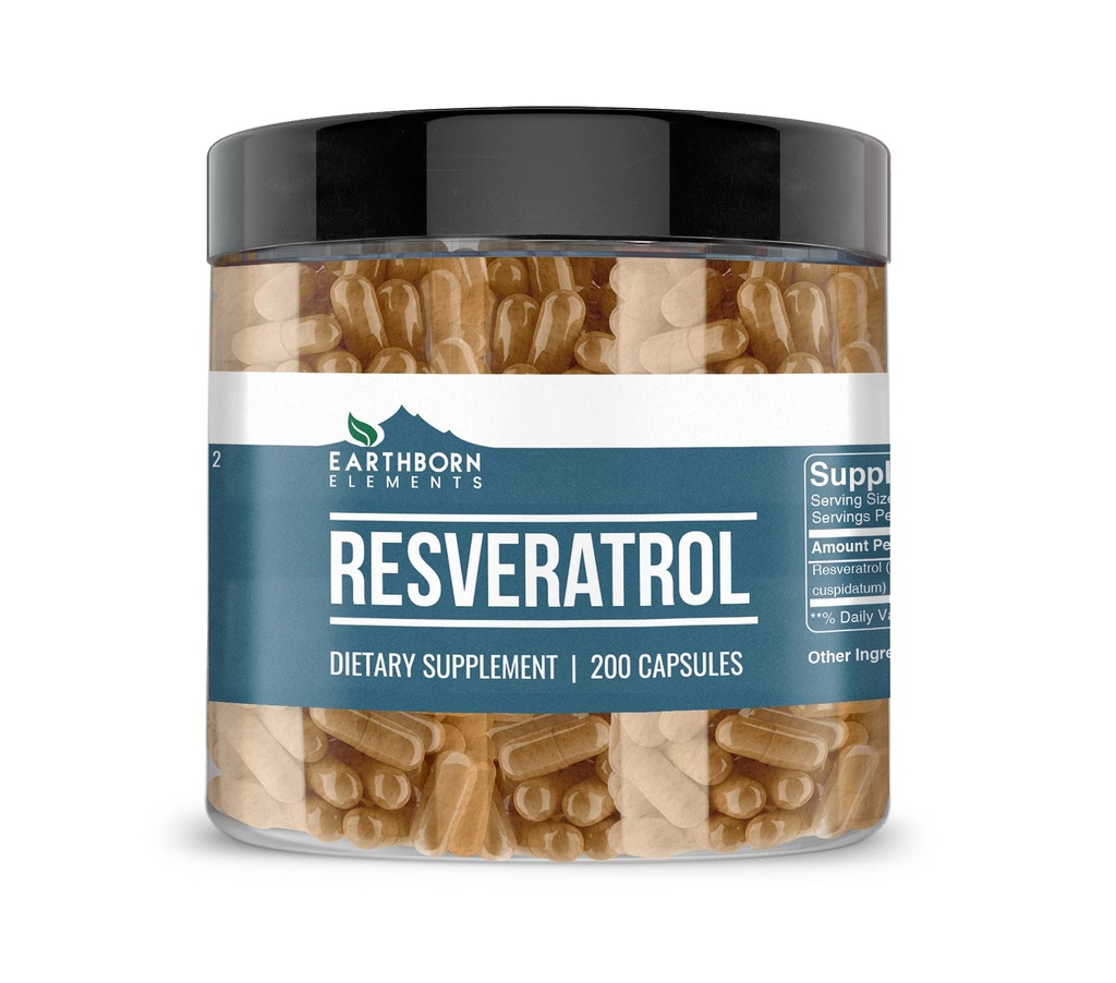 Elementi Zemljinega izvora Resveratrol 200 kapsul, čisti in nerazredčeni, brez dodatkov